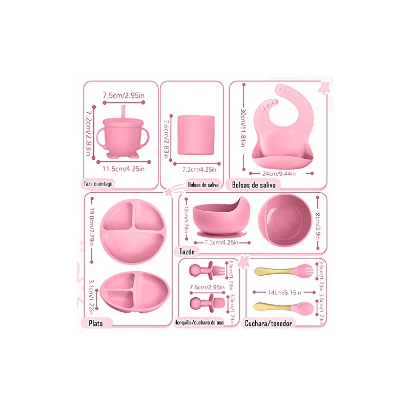 Platos para Bebe Silicon, 10 Pzas Set Alimentacion Complementaria Bebe,