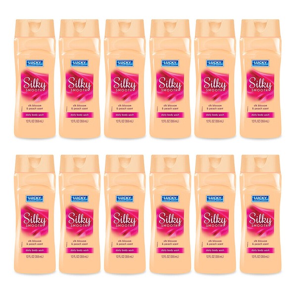 Lucky Super Soft Silky Smooth Daily Body Wash. Silk and Peach. 12 Oz. Pack of 12