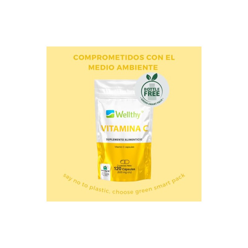 Wellthy Vitamina C 120 Cápsulas. 300mg, Solo 1 Cápsula al