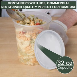 Great Credentials Plastic Soup Food Container with Lids (12), 32 oz, 12 Pack, Clear