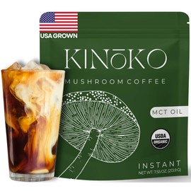 Kinoko USDA Organic Mushroom Coffee 30 Servings with MCT Oil, Instant Creamy Coffee Mix with 7 Adaptogenic Mushrooms for Focus, Energy & Wellness, USA Grown