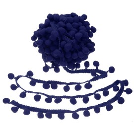 sourcing map 9 Yards Pom Pom Trim Ribbon, 1" Wide Dark Blue Pom Pom Ball Fringe Trim Sewing Fringe Fabric Trim Ribbon for DIY Crafts Curtain Clothes Pillow Home Decoration