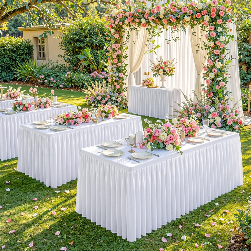 White Polyester Table Cloths for Rectangle 4 Foot Tables, 1