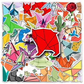 50 Pcs Origami Stickers Vinyl Cartoon Cute Animal Sticker for Laptop Water Bottle Skateboard Luggage Scrapbook Bumper Car Bike Guitar Notebook,Waterproof Funny Origami Decals for Teens Kids Boys