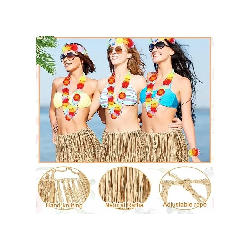 Set Falda Pulseras Collar Diadema Hawaiano Disfraz Fiesta