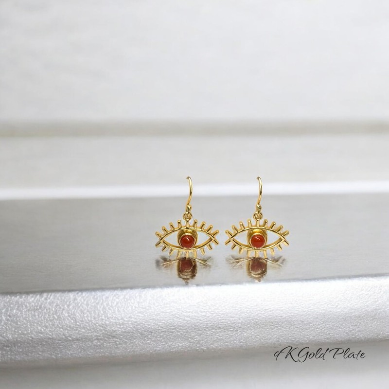 India with Love 9K Gold Eye Drop Earrings withNatural Gemstones,
