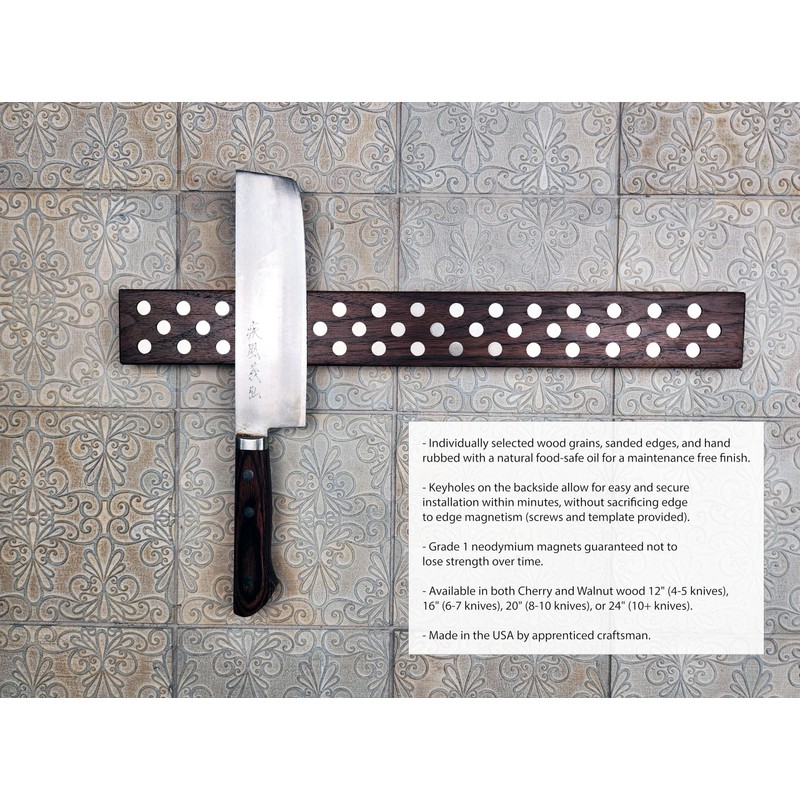 Magnetic Wooden Knife Bar Holder Strip, Cherry or Walnut, 12,