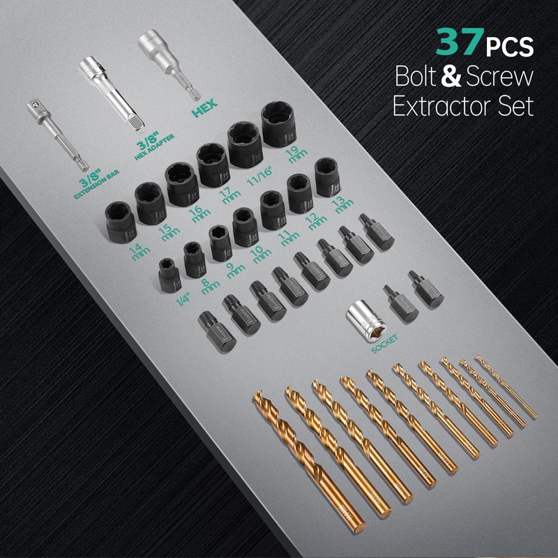Pronese Heavy Duty bolt extractor kit&screw extractor set,37PCS broken bolt