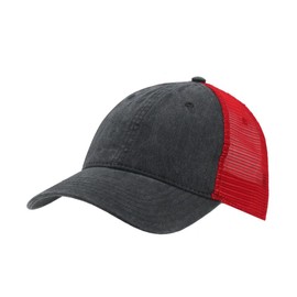 Gorra de béisbol ajustable de malla suave de algodón lavado vintage, Carbón/Carbón / Rojo, Talla única
