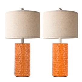 PARTPHONER 23" Modern Ceramic Table Lamp Set of 2, Table Lamps for Living Room, Rustic Farmhouse Bedside Lamps Nightstand lamp for Bedroom, Desk Lamp for End Table Home Decor Orange