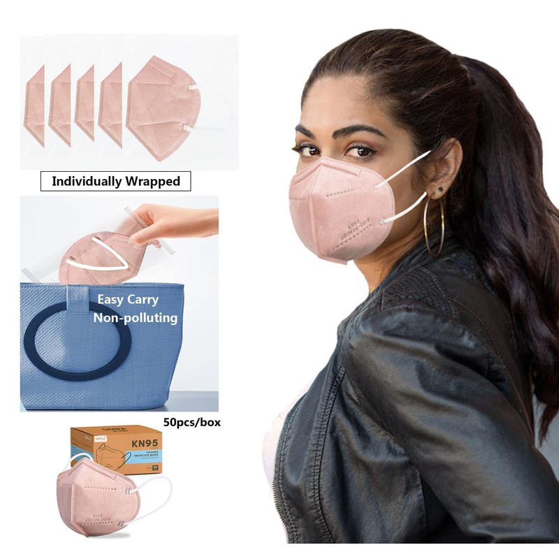 KN95 Face Mask 50 PCS, Individually Wrapped, 5 Ply Pink