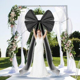 Suncalla Large Black Bow 40x80 Inches Big Bows for Decorating Black White Mesh Wedding Decor Coquette Room Decor Hanging Backdrop for Wedding Door Arch Birthday Baby Shower Bachelorette