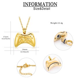 QGJNSGC Keepsake Necklace for Human Ashes Stainless Steel Game Controller Cremation Jewellery for Ashes Memorial Pendant for Boys Men, Stainless Steel