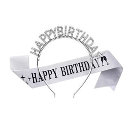 Frenflu Happy Birthday Crown, 2-Piece Set, Birthday Headband Tiara, Belt Set, For Photography, Coming of Age Ceremonies, Party Supplies