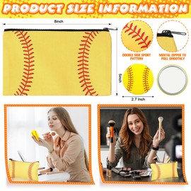 Halloscume 134 Pcs Softball Party Supplies Set Softball Drawstring Backpack Keychains Charm Bracelets Cosmetic Bag Ties Hair Scrunchies Mirror Stickers for Sports Team