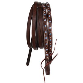 CHALLENGER Horse Western 7ft Brown Show Split Leather Reins Blue Rhinestones 66RT22RB