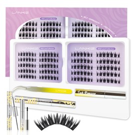Cluster Lashes Kit，Lankiz Biomimetic Individual Eyelashes KIT with Lash Bond Seal and Remover Lashes Wispy C Curl Reusable Lash Extensions 140PCS DIY Waterproof(Bambii)