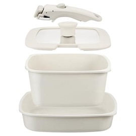 IKTU Ceramic Pots and Pans Set Non Stick Cream White, 4Pcs Nonstick Cookware Set with Detachable Handle RV Camping Induction Kitchen Cookware Set Non Stick Square Shape