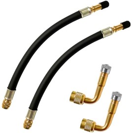 Valve Stem Extension, 2pcs 8.25 Inch Flexible Tire Valve Extender with 2pcs 90 Degree Brass Tire Valve Extension Adaptors, for Universal RV Cars Truck Motorcycle Bike Scooter