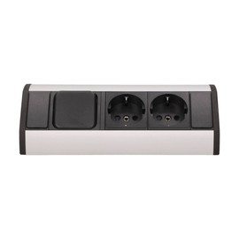 Furniture Socket with 2 x Schuko + Light Switch - High-Quality Corner Socket Made of Aluminium Ideal for Worktops, Table Sockets or Undermount Socket Element