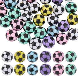 SUNNYCLUE 1 Box 40Pcs Mixed Colors Soccer Focal Beads Sports Pen Beads Loose Beadable Pens Opaque Acrylic Bubblegum Ballpoint Football Spacers for Keychain Making Supplies DIY Craft Jewellery Bracelet