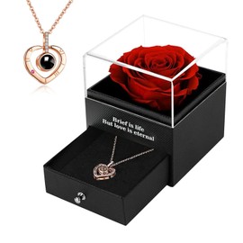 Eternal Forever Rose Gift Box, Gifts for Women, Red Rose with I Love You Necklace in 100 Languages, Mothers Day Gifts for Mum, Gifts for her on Birthday, Anniversary, Valentine's Day, Mother's Day