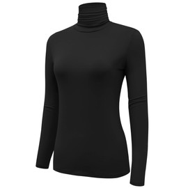 AUHEGN Womens Long Sleeve Turtleneck Lightweight Slim Active Shirts Black Medium