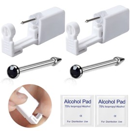 Suskriyocic 2 Pack Disposable Sterile Nose Piercing Kit Tool with Stud Painless Self Ear Nose Piercing Gun Tool for Piercing Kit, Piercing Tool and Piercing Supplies (Black)