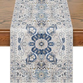 Snycler Table Runner Boho Table Runners Vintage Elegant Farmhouse Table Center Linen Decor for Home Dining Party Entrance (13x72 Inch) Boho-White