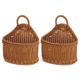 2 Pcs Hanging Wall Basket for Pantry Storage, Woven Wall Baskets for Onion Garlic Potato, Boho Decorative Basket Organizer for Kitchen Living Room, Washable PP Plastic Bin 7.48x3.94x8.27 Inch