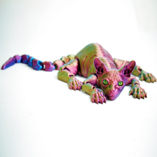 3D Printed Konigs Rex Cat Ornament,Articulated Hairless cat Models,Flexible Joint