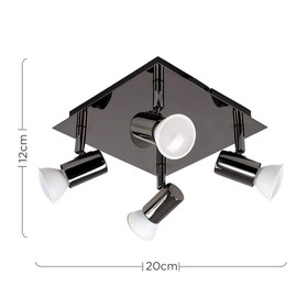 MiniSun Modern Square Black Chrome 4 Way Adjustable GU10 Ceiling Spotlight