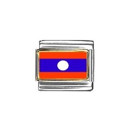 Clearly Charming Laos Flag Italian Charm Bracelet Link