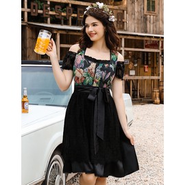 KOJOOIN Women 3 Pieces Bavarian Oktoberfest Costumes Traditional Vintage German Dirndl Dress Black M