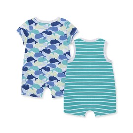 Little Me Baby Boys' 2-Pack Whale Green Rompers, 9 Months