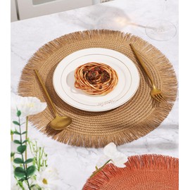 Octonyluck 15 inch Round Braided Placemats, Resistant Paper Placemats for Dining Table, Round Table Mats for Dinner Party Table Decoration, Colorful Placemats Set of 4