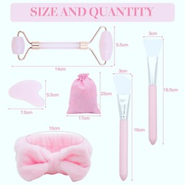 Gua Sha Stein Set – Rosenquarz Gesichtsmassage Roller, Pink Jade Roller für Damen, Gesichts- & Körperentspannung