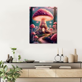 QACEYID Pink Mushroom World Diamond Painting Kits, Diamond Painting 5D Round Diamond Painting Art Adult Fun DIY Crafts, Suitable for Room Decor Wall Decor or Gifts 12x16Inch