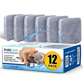 PURELINE 12 Pack Charcoal Water Filter Replacement for Petmate Replendish and Mason Gravity Dog and Cat Water Bowl