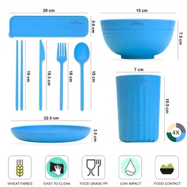 Wheat Straw Dinnerware Set - Lightweight Wheat Straw Plates And Bowls sets for 4 - Dishwasher & Microwave Safe Dinnerware - Unbreakable Wheat Straw Bowls - Ideal Camping Dishes/Rv Dishes