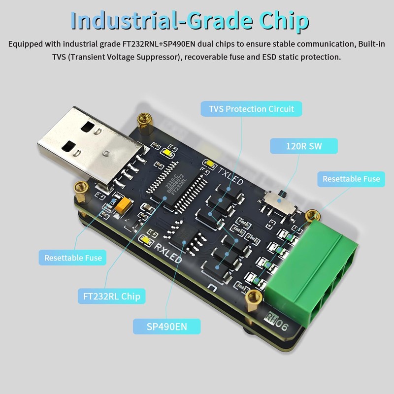 Jhoinrch USB to RS485 RS422 Converter Adapter