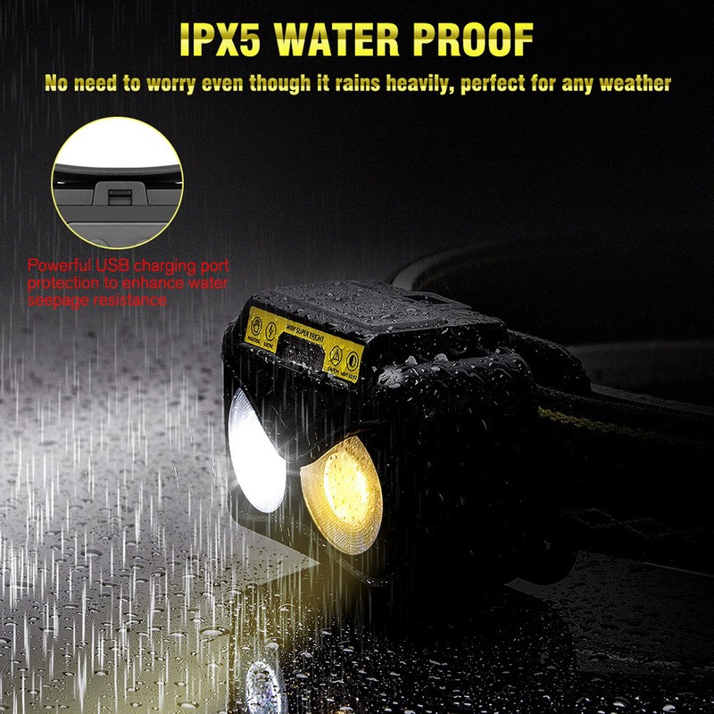 Brighter Headlight XPG+COB USB Human Induction Charging Outdoor Waterproof Hiking