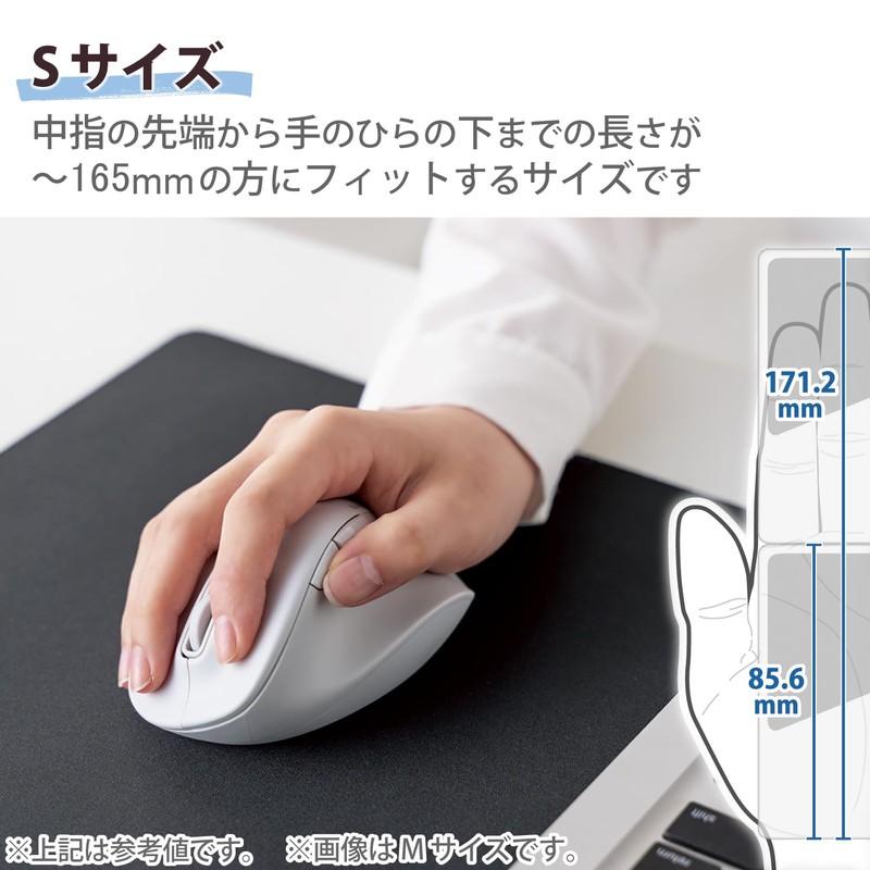 ELECOM EX-G M-XGS30BBSKWH Wireless Mouse, Bluetooth, Silent, S Size, 5