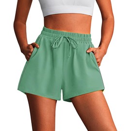 PINSPARK - Pantalones cortos para correr para mujer, de secado rápido, atlético, de cintura alta, con bolsillos con cierre, Bosque medio, X-Large