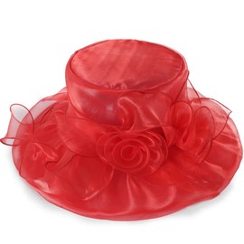 FORBUSITE Women Kentucky Derby Hats Church Wedding Bridal Cocktail Hat with Organza Flower Red