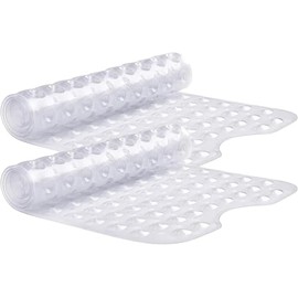MOONLIGHT20015 Shower Bath Mat Non Slip Anti Mould & Mildew 2 Pack with Strong Suction Cups Grip and Drain Holes Shower Mats - PVC Bathroom Mat Machine Washable (70x38cm, Clear)