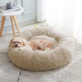 WESTERN HOME WH Calming Dog Bed & Cat Bed, Anti-Anxiety Donut Dog Cuddler Bed, Warming Cozy Soft Dog Round Bed, Fluffy Faux Fur Plush Dog Cat Cushion Bed for Small Medium Dogs and Cats