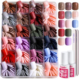 Short Press On Nails, Teenitor 576Pcs Short Square Press On Nails with 264pcs Short Matte Finish and 168pcs Glossy Finish Press On Nails, 100pcs Fine and Chunky Glitters Fake Nails and 48pcs French Design Press on False Nails