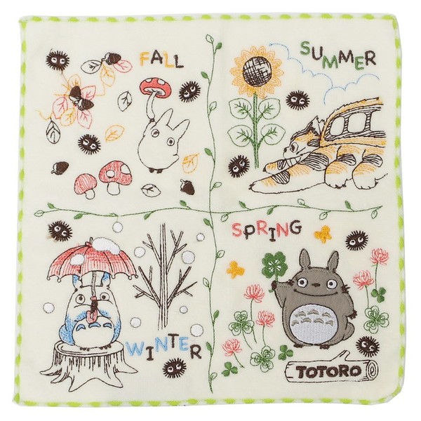 Marushin 1005016700 Mini Towel, Ghibli My Neighbor Totoro, Approx. 9.8 x 9.8 inches (25 x 25 cm), Natural Four Seasons, 100% Cotton