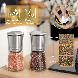 VUCCHINI Salt and Pepper Grinder Set - Adjustable Stainless Steel Spice Ceramic Grinders Mill Shaker for Kitchen Table - Stainless Steel color